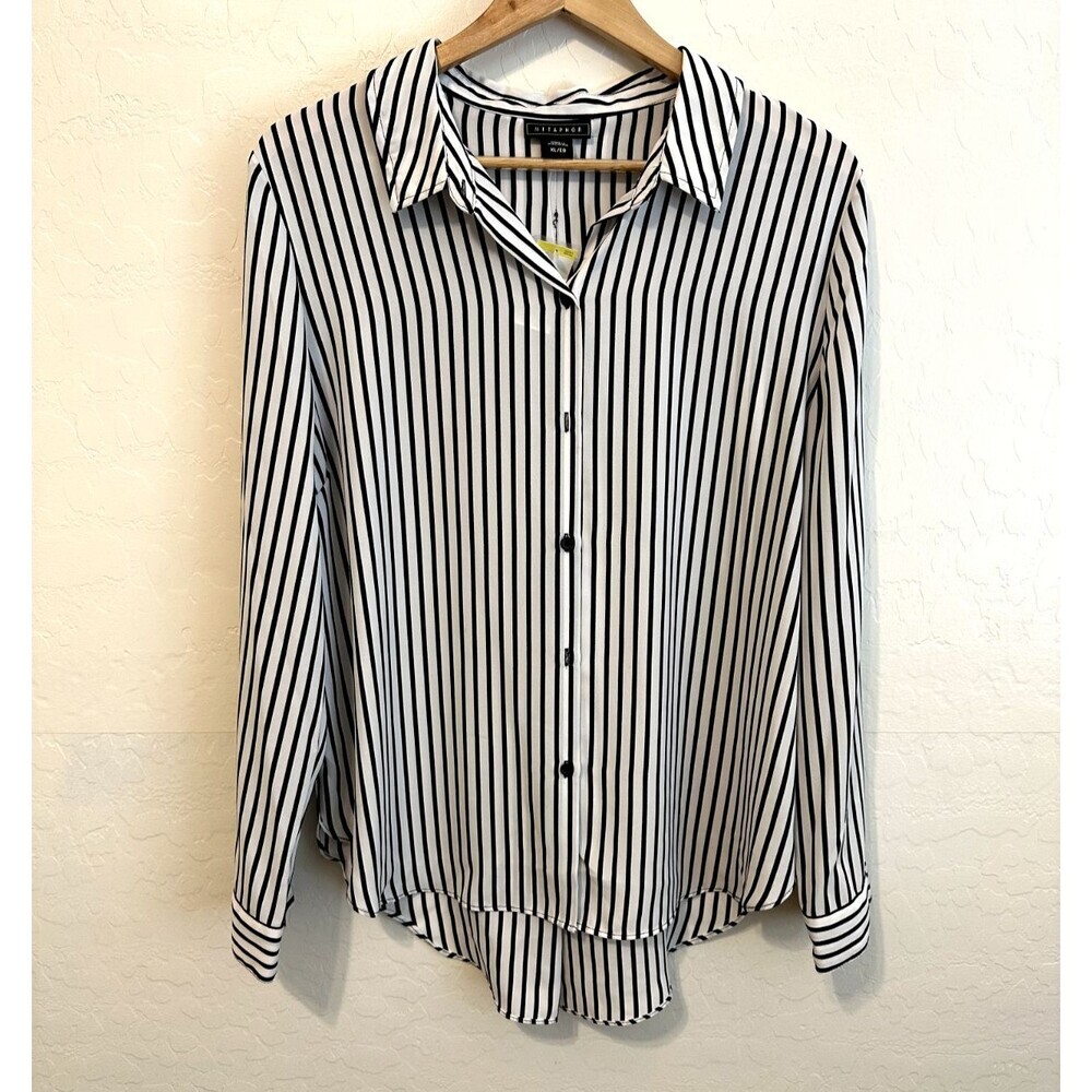 Metaphor Womans Long Sleeve Button Up Top Size XL Striped Career Office Business